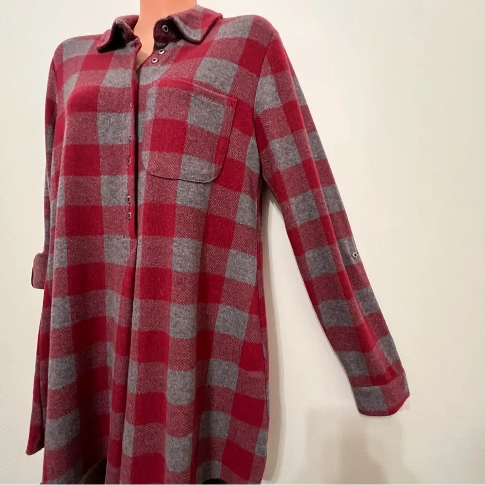Soft Surroundings Red Gray Plaid Women's Tunic Top Cottagecore Country - Picture 3 of 13